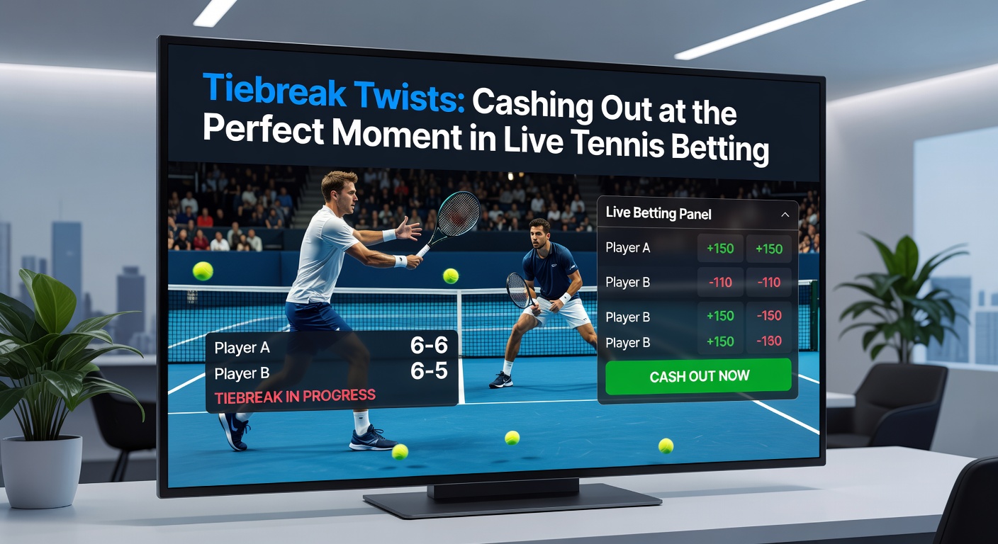 Grafiek met odds-schommelingen tijdens een tiebreak in live tennis betting, met cash out knop zichtbaar